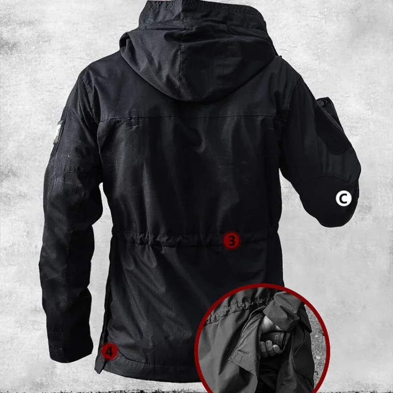 M65 Tactical Jacket Mens Medium Length Big Pocket Waterproof Wear-resistant Hooded Camouflage Coats Field Training Clothing