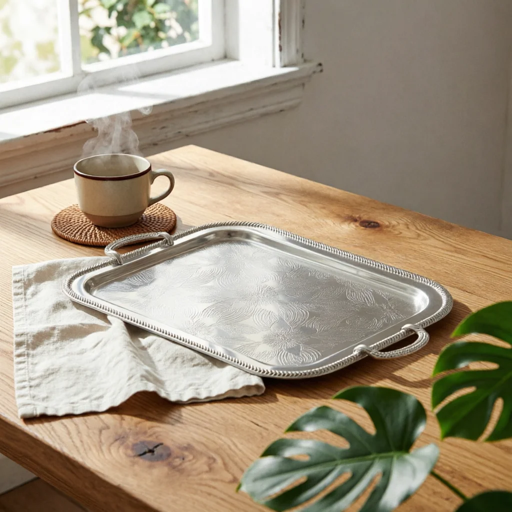 3 Pieces Stainless Steel Serving Tray Mirror Polished Decorative Serving Tray Set Tableware Food Safe Heavy Duty