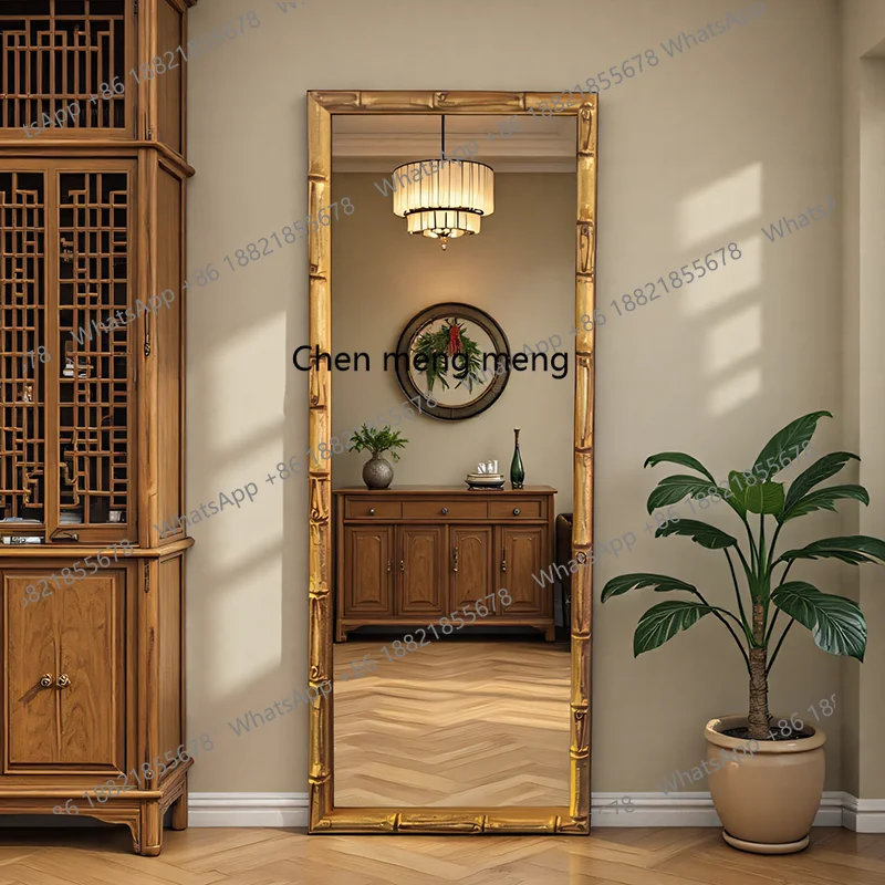 

French retro style art bamboo joint full body mirror European home full-length mirror