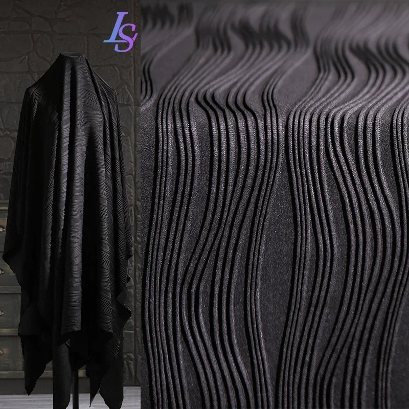 

Wave Black Texture Stripe Creative Fashion Designer Fabric Spandex Polyester Material Cloth Per Meter for Sewing Diy