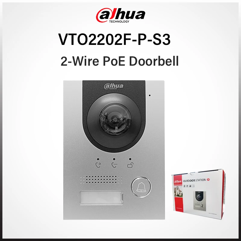 

Dahua VTO2202F-P-S3 2-Wire IP Villa Door Station PoE 2MP Video Intercom Doorbell Lock Control Supports Rain Cover Flush Mounted