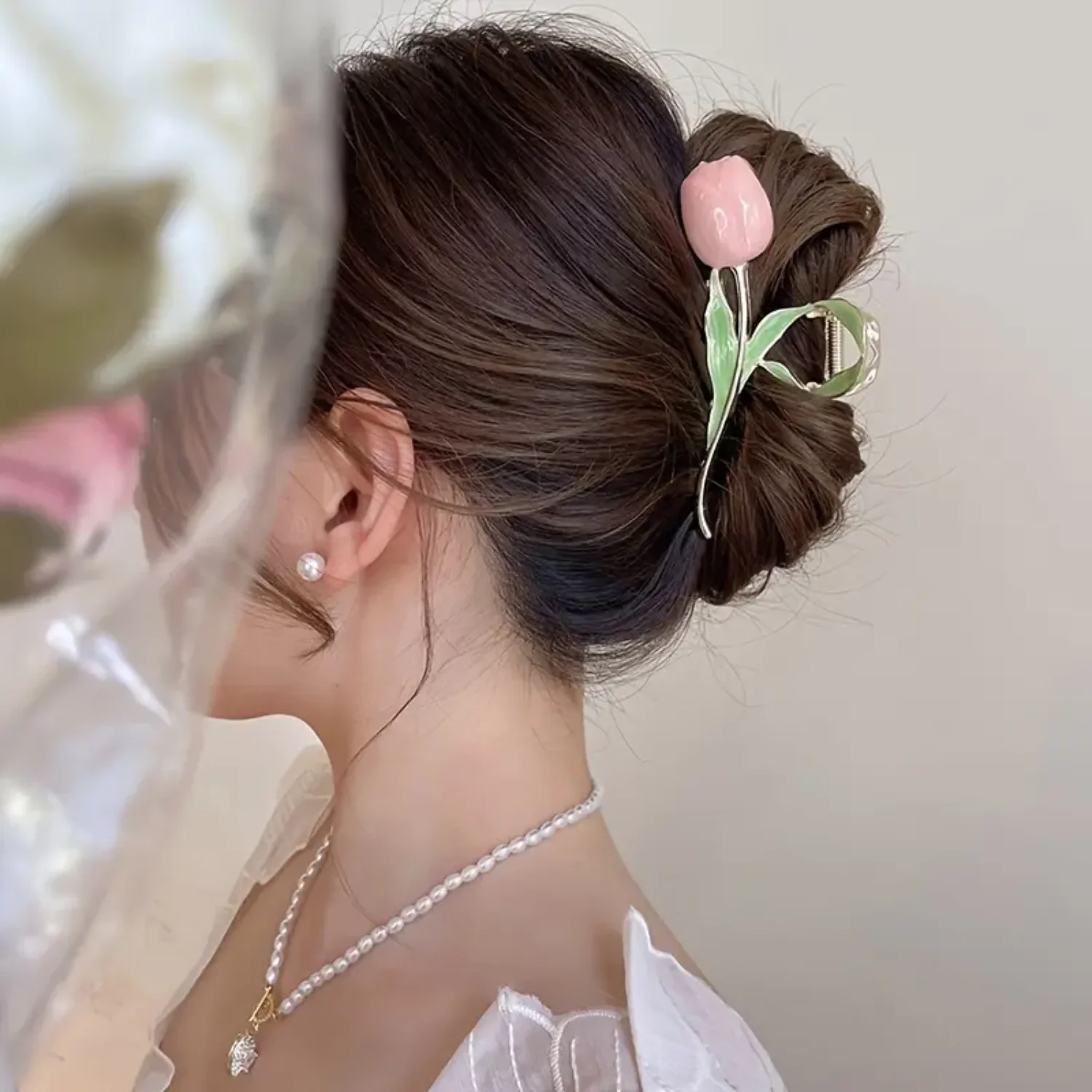 Tulip Large Grip Clip, Flower Updo Hairpin, Leaf Hair Clip - Elegant Flower Headwear for Women - Delicate Hair Accessories Comb