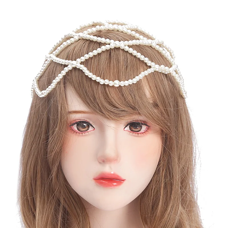 

Head Ornament Hat Chain Mesh Pearl Hair Chain Head Chain Style Bride Shiny totally hand-made Chain Body ornaments Wholesale