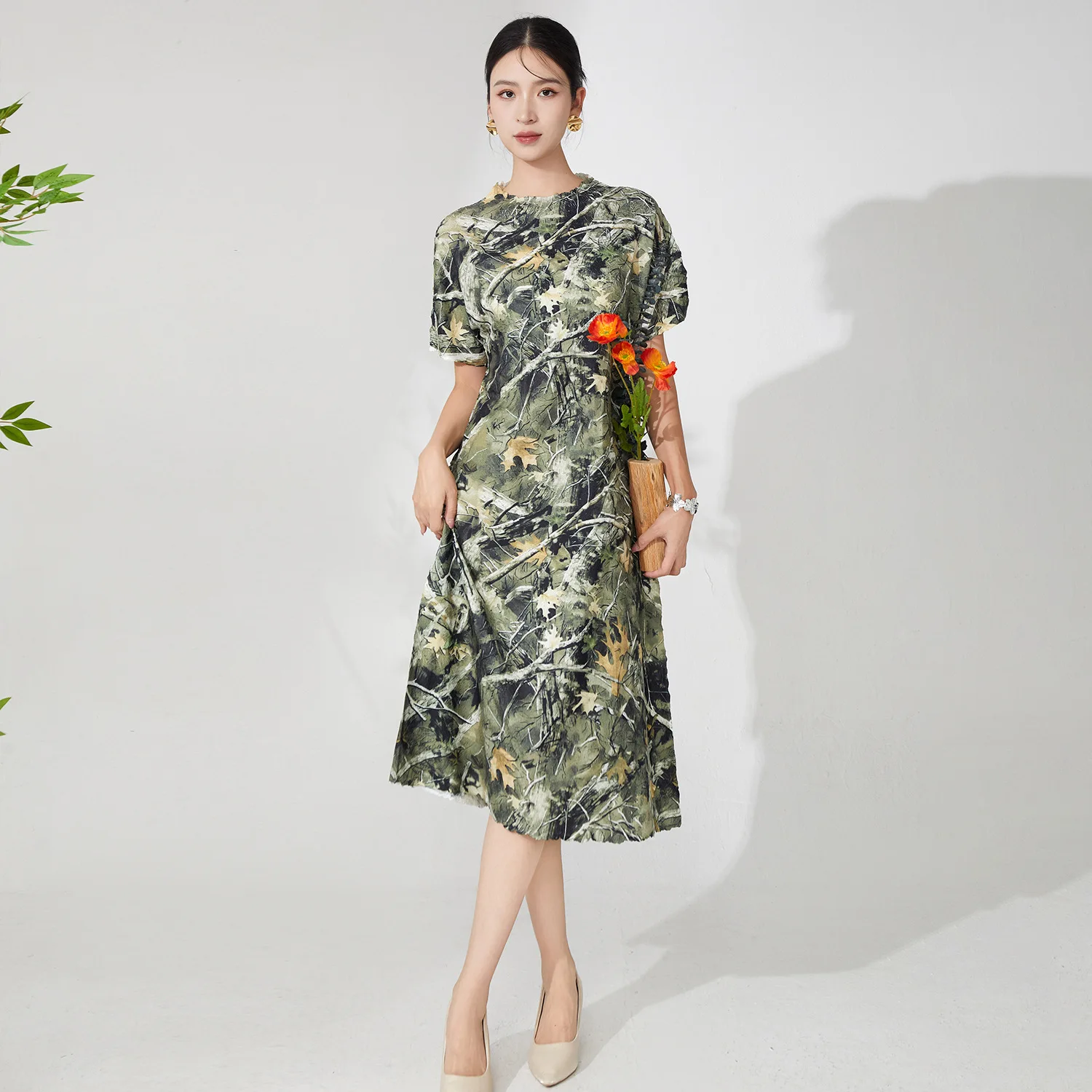 

Women Dress Vintage Patterns Original Design Round Neck Short Sleeve Fashion Casual Female Dresses 2025 Summer New Clothing