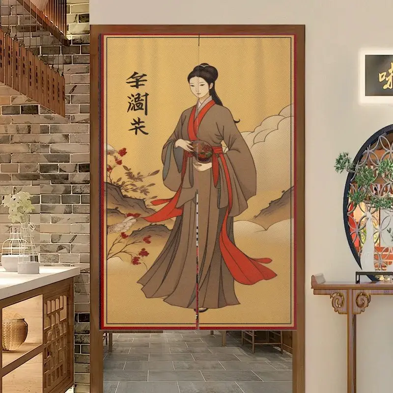 VIKAMA Japanese Door Curtain Oriental Ancient Beauty Portrait Ink Style Bedroom Kitchen Partition Home Decor