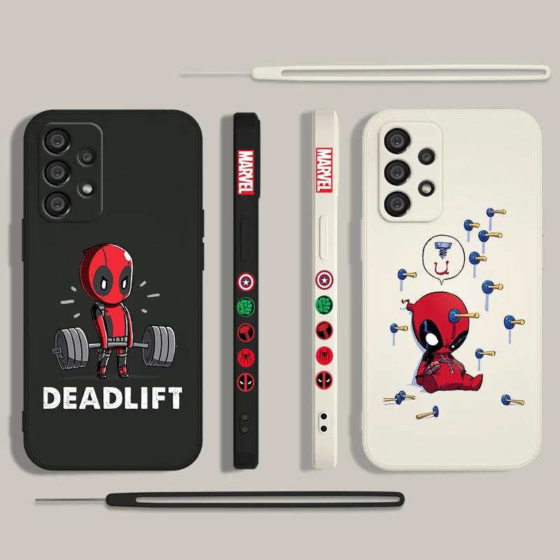 Marvel Deadpool Cartoon Cute Phone Case For Samsung A55 A53 A33 A52 A32 A71 A51 A21S A35 A25 5G Liquid Left Rope Funda