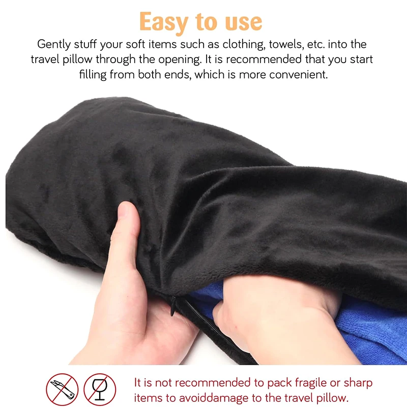 1PC Car Train Airplane Portable Fillable Neck Pillow Space-saving Fillable Clothes Neck Pillow Adjustable Comfortable Flannel