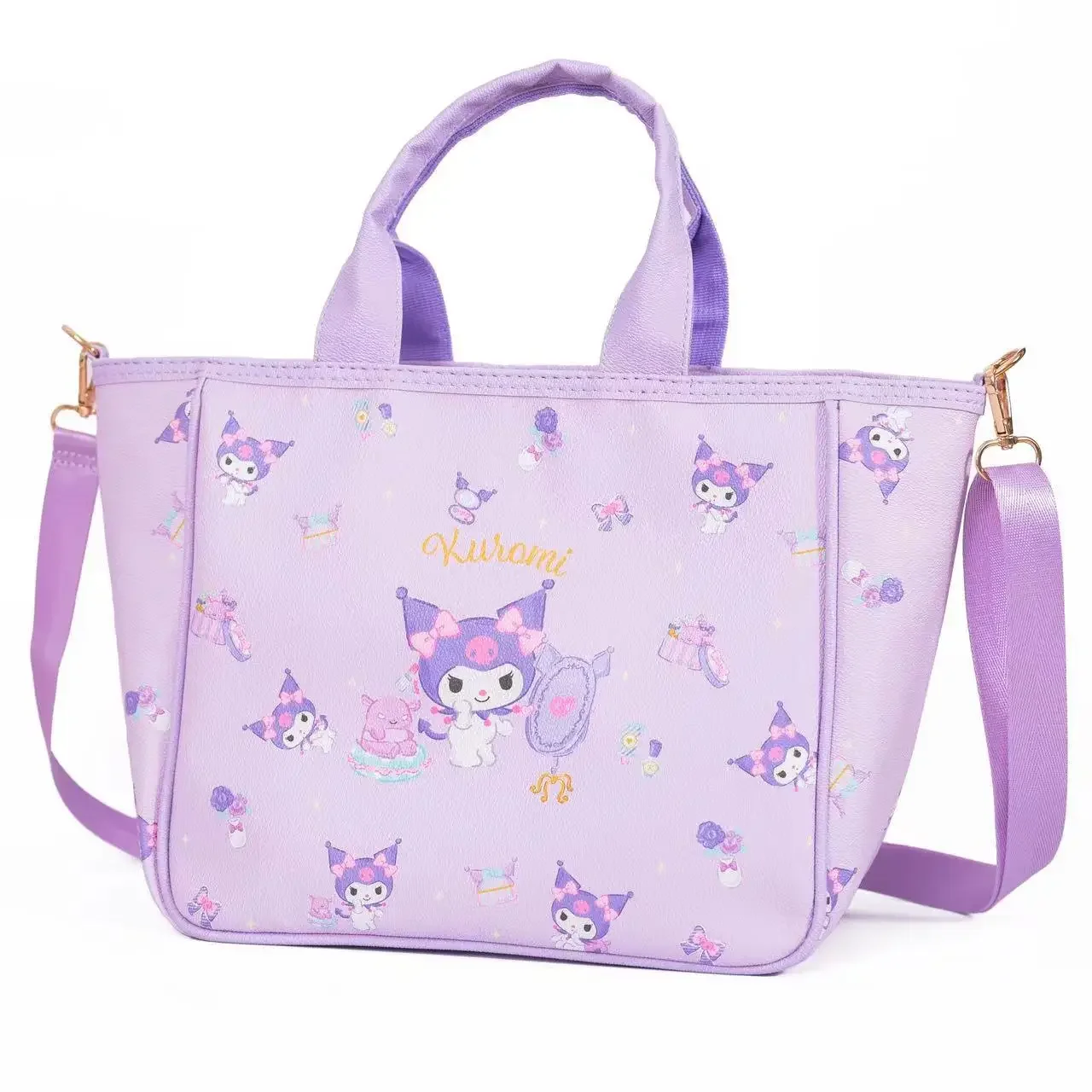 

Cartoon Student Tutoring Bag Leather Kuromi Handheld Shoulder Bag Melody Kids Crossbody Going Out Mobile Document Package