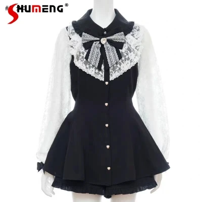 Imagem -06 - Japonês Lolita Shorts Terno de Duas Peças Terno 2023 Outono Novo Kawaii Bonito Mina Produzido em Massa Manga Longa Meados Camisa e Shorts Conjunto