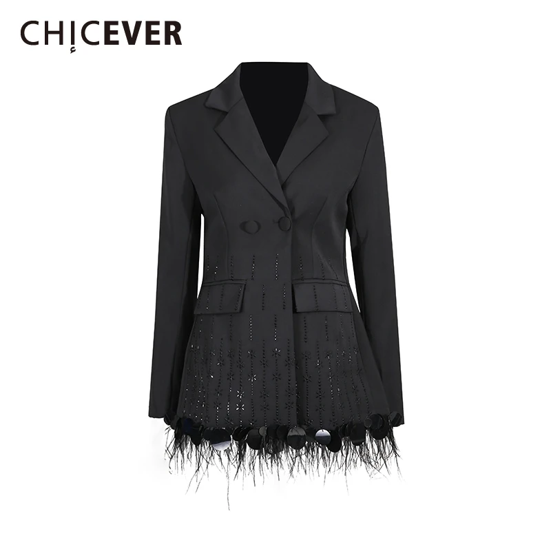 

CHICEVER Solid Spliced Tassel Jacket Female Lapel Long Sleeve Slimming Commute Design Women's Jackets Autumn Fashion New Style