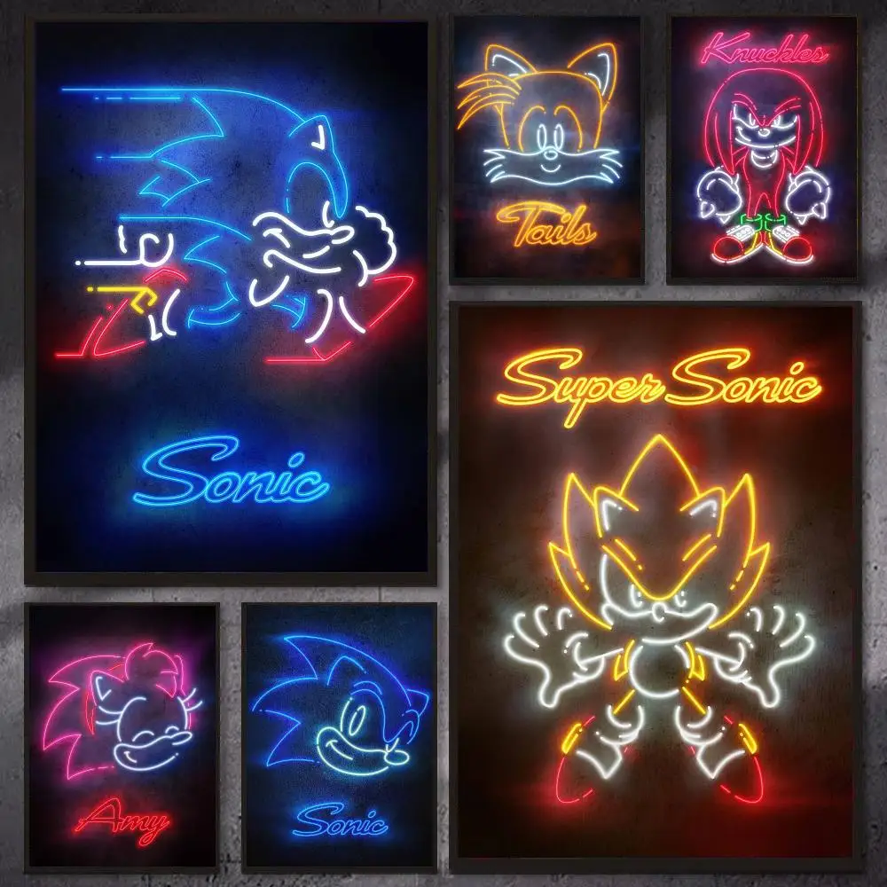 Cyberpunk neon style S-Sonic Poster Modern Aesthetic Wall Decor Premium Room Decoration Bedroom Gaming Setup