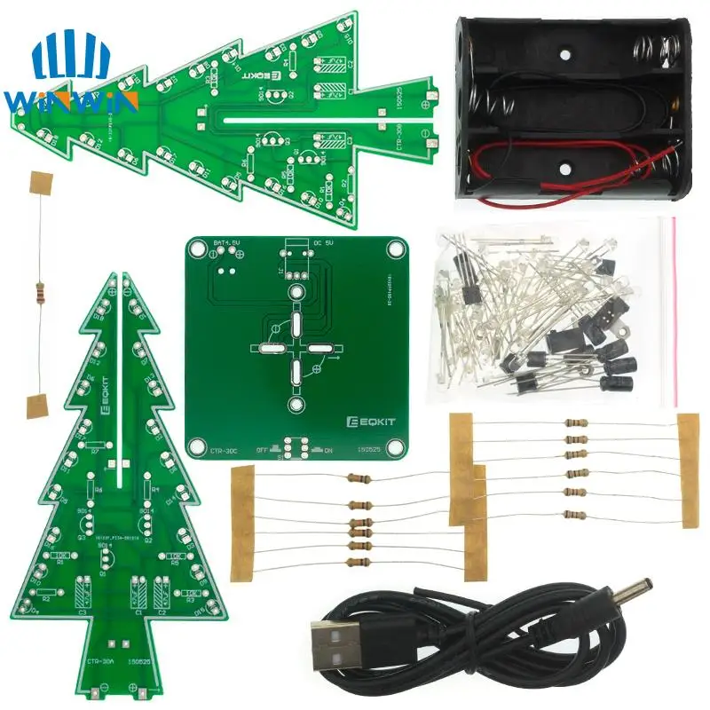 Three-Dimensional 3D Christmas Tree LED DIY Kit Red/Green/Yellow LED Flash Circuit Kit Electronic Fun Suite