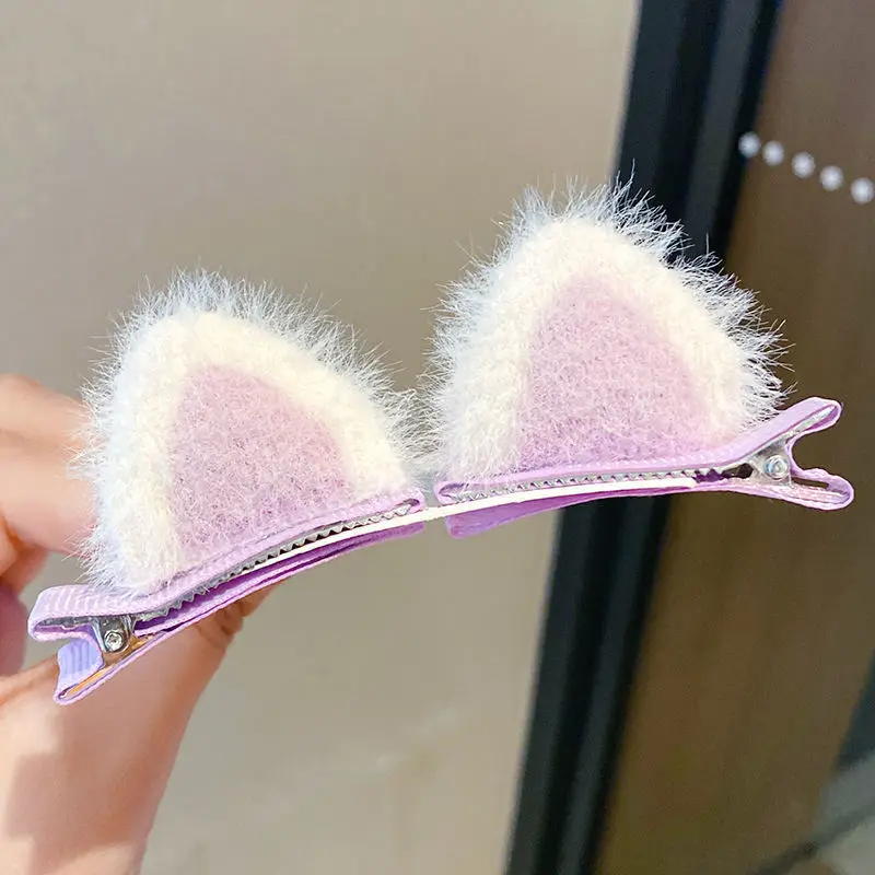 2PCS New Plush Cat Ears Hairpins Girls Hair Clips Hair Accessories Women Sweet Cute Barrettes Kids Fashion Headwear Ornaments