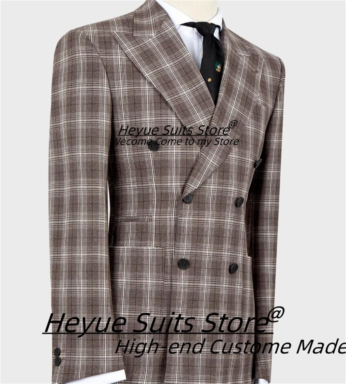 Italian style Retro Plaid Men Suits Customized Slim Double Breasted Groom Wedding Tuxedos2Pcs Sets Male Prom Blazers Ropa Hombre