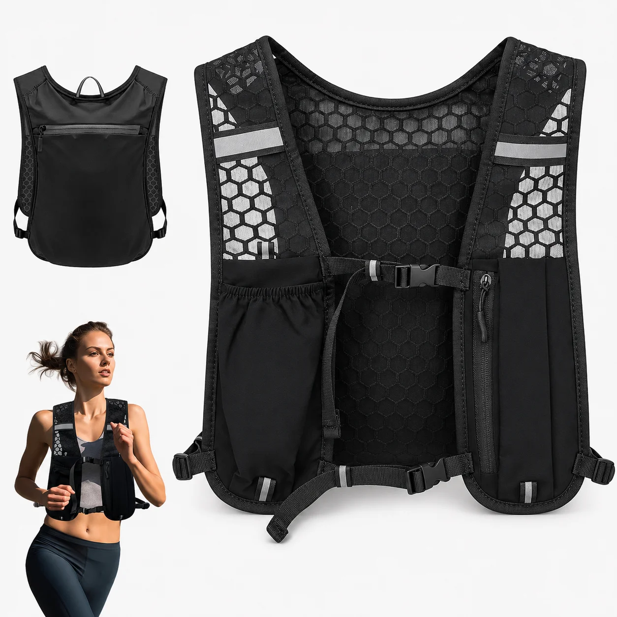 Lightweight Running Vest Pack for Men & Women, Breathable Hydration Vest, Front Pocket Adjustable Outdoor Jogging Backpack