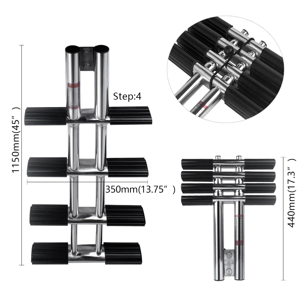 4 Steps Boat Ldder Stainless Steel Vertical Telescoping Transom Mounting Swiming Ladder Boat Accessories