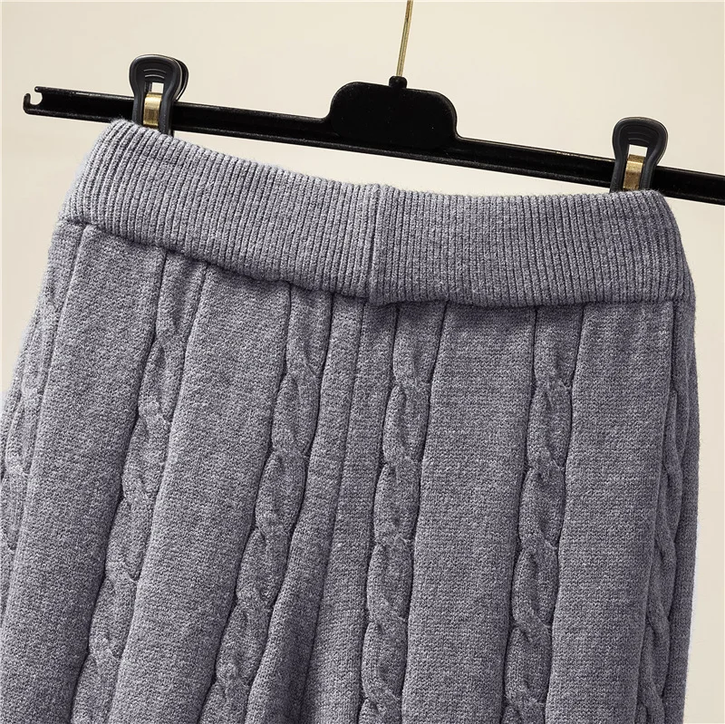 秋冬用厚手暖かいパンツ レディース カジュアル ウエストゴム ニットパンツ ルーズで快適なワイドレッグトラウザーズ