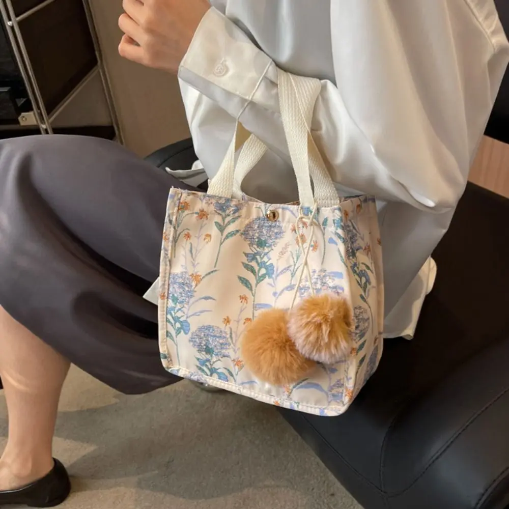 

Print Canvas Flower Tote Bag Large Capacity Ins Storage Bag Floral Shoulder Bag Lunch Bag Shopping Bag Chinese Style Handbag