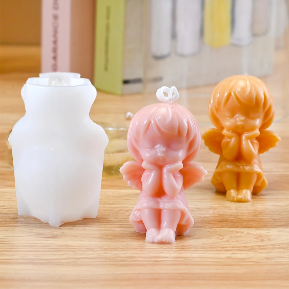 LZ052 3D Little Angel Silicone Candle Mold Cheek Support Girl With Wings Aromatherapy Plaster Resin Molds DIY Chocolate Baking