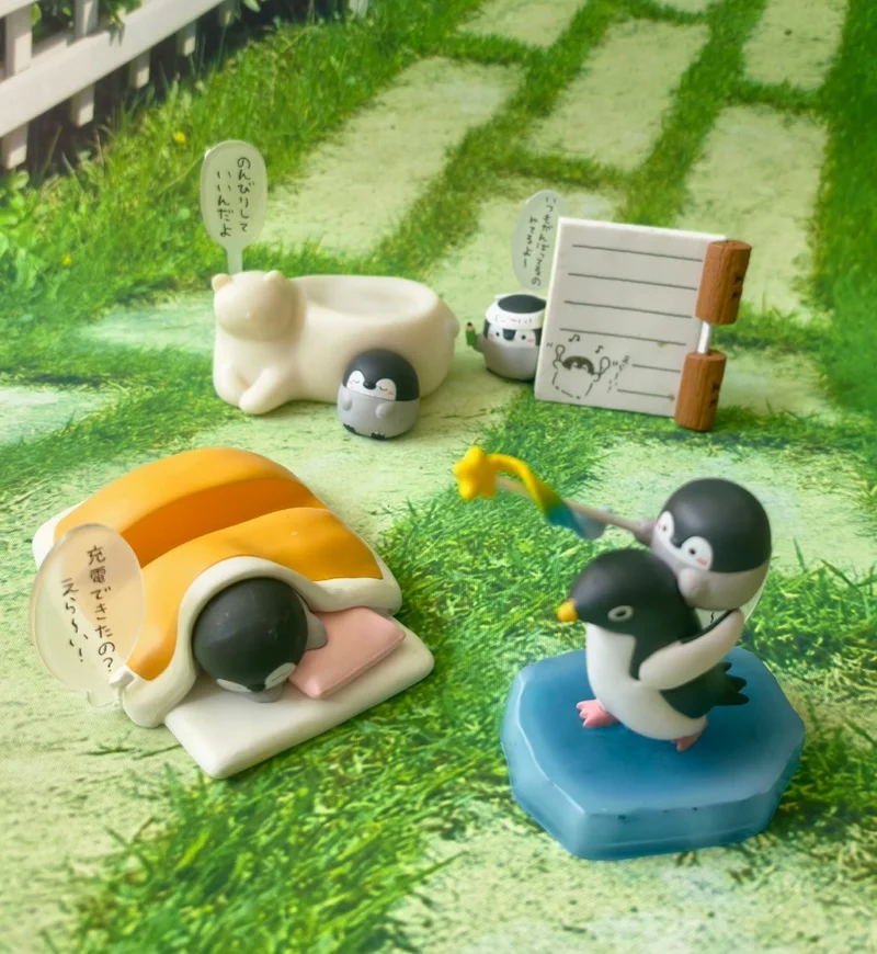 En Stock, pingüino de pensamiento positivo, Diorama en miniatura, organizador de escritorio, portalápices, colección de decoraciones, modelo de juguete, regalos