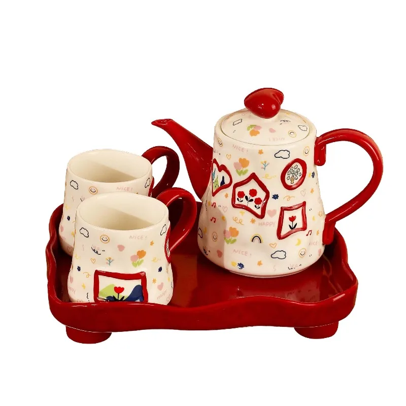 High-end ceramic water set with finely crafted spout details housewarming gift teapot