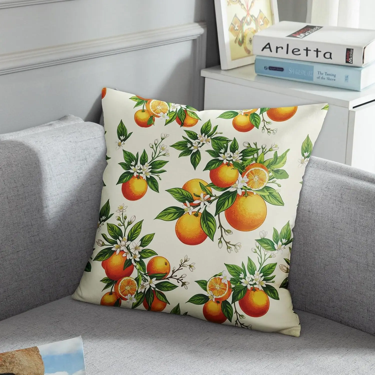 Vintage Orange Blossom Pillowcase, Citrus Fruit Cushion Cover, Botanical Garden Home Decor, Farmhouse Kitchen Sofa Gift