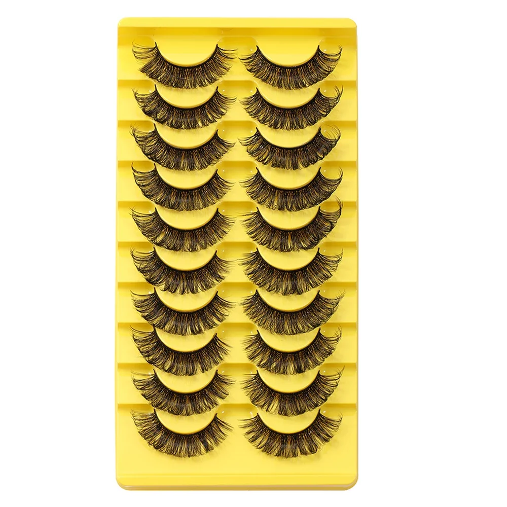 10 Pairs Eyelashes Russian Volume Strip Lashes Natural Wispy D Curly Mink False Eyelashes Look Like Extensions