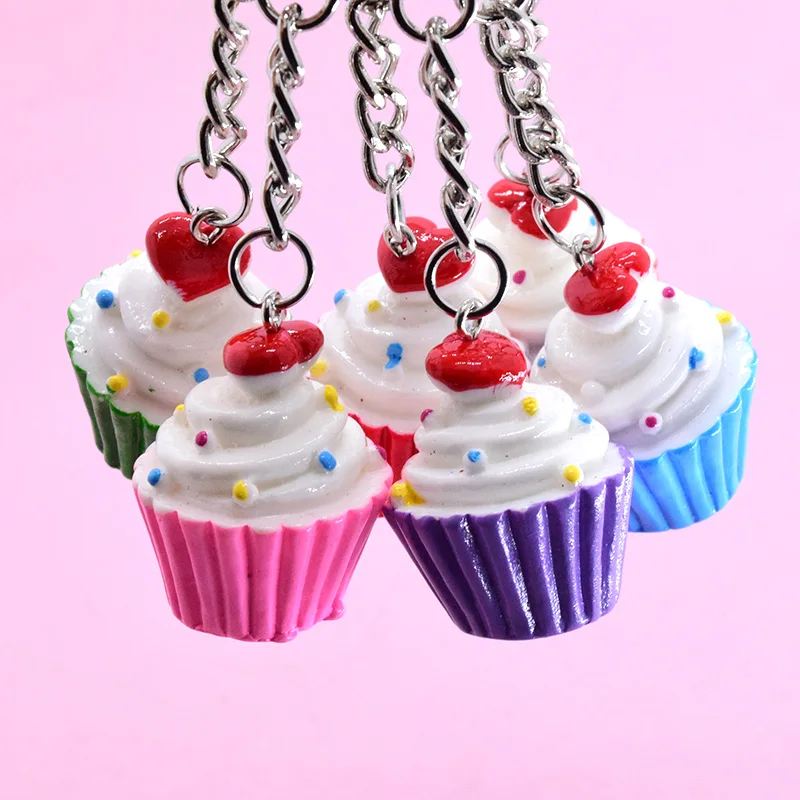 Cute Simulated Cream Cupcakes Food Keychains Keyring For Women Gift New Creative Lovely Colorful Dessert Bag Box Car Key Jewelry