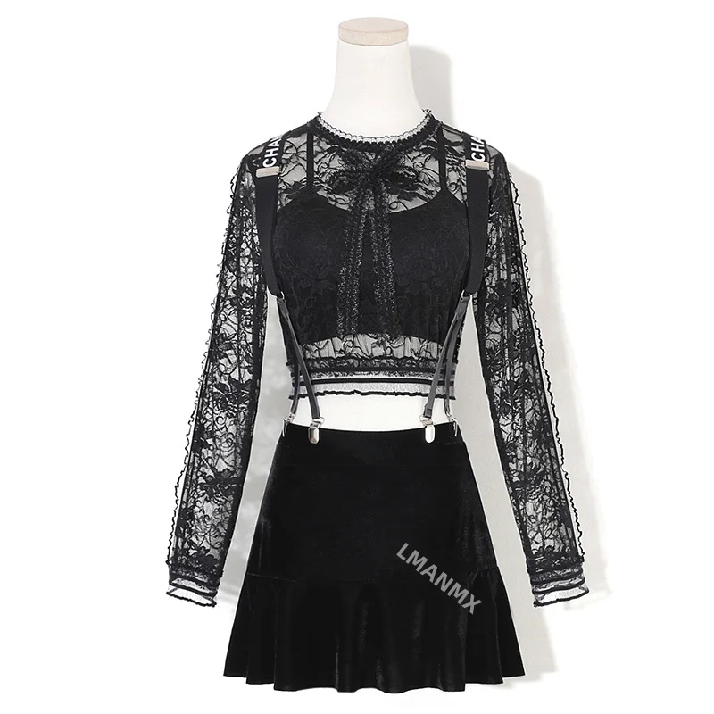 Lace K-pop Outfit Women Sexy Dancer Outfits Jazz Dancewear Music Festival Clothing Black Stage Costume Pole Dancing Wear