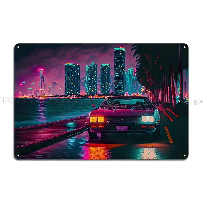 80s Miami Synth Wave Retro Neon Vibe Metal Plaque Custom Pub Mural Club Living Room Customize Tin Sign Poster