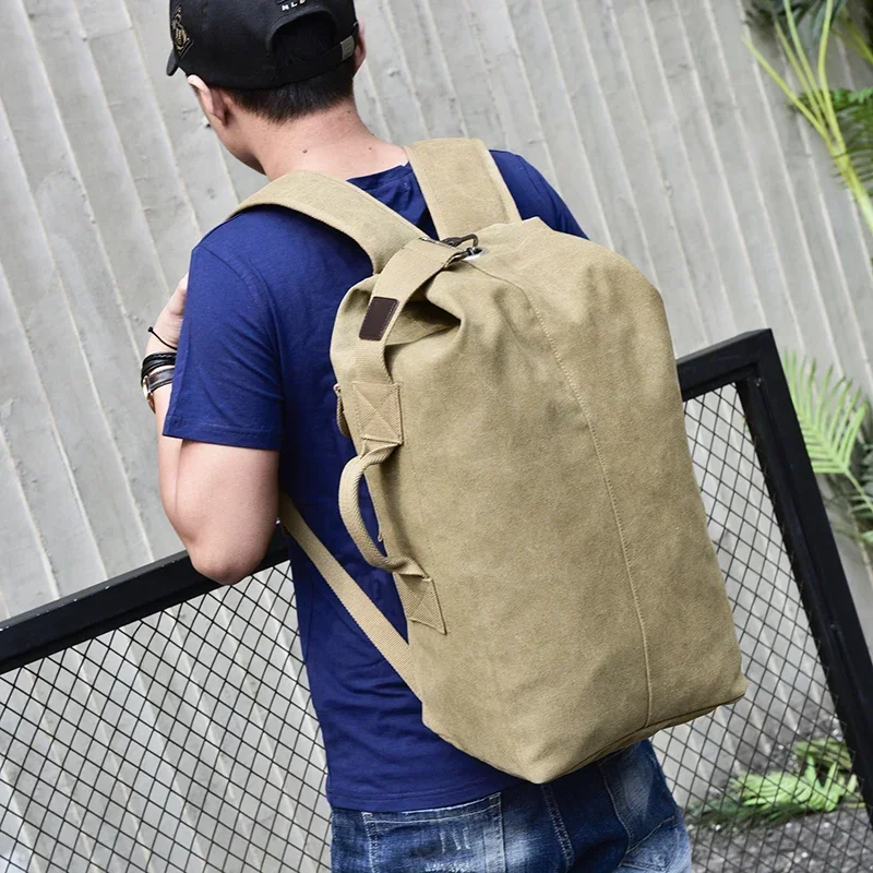 

2024 Large Capacity Backpack Male Luggage Boys Canvas Backpack Bucket Shoulder Bags Leisure Men Backpacks for Travel for School