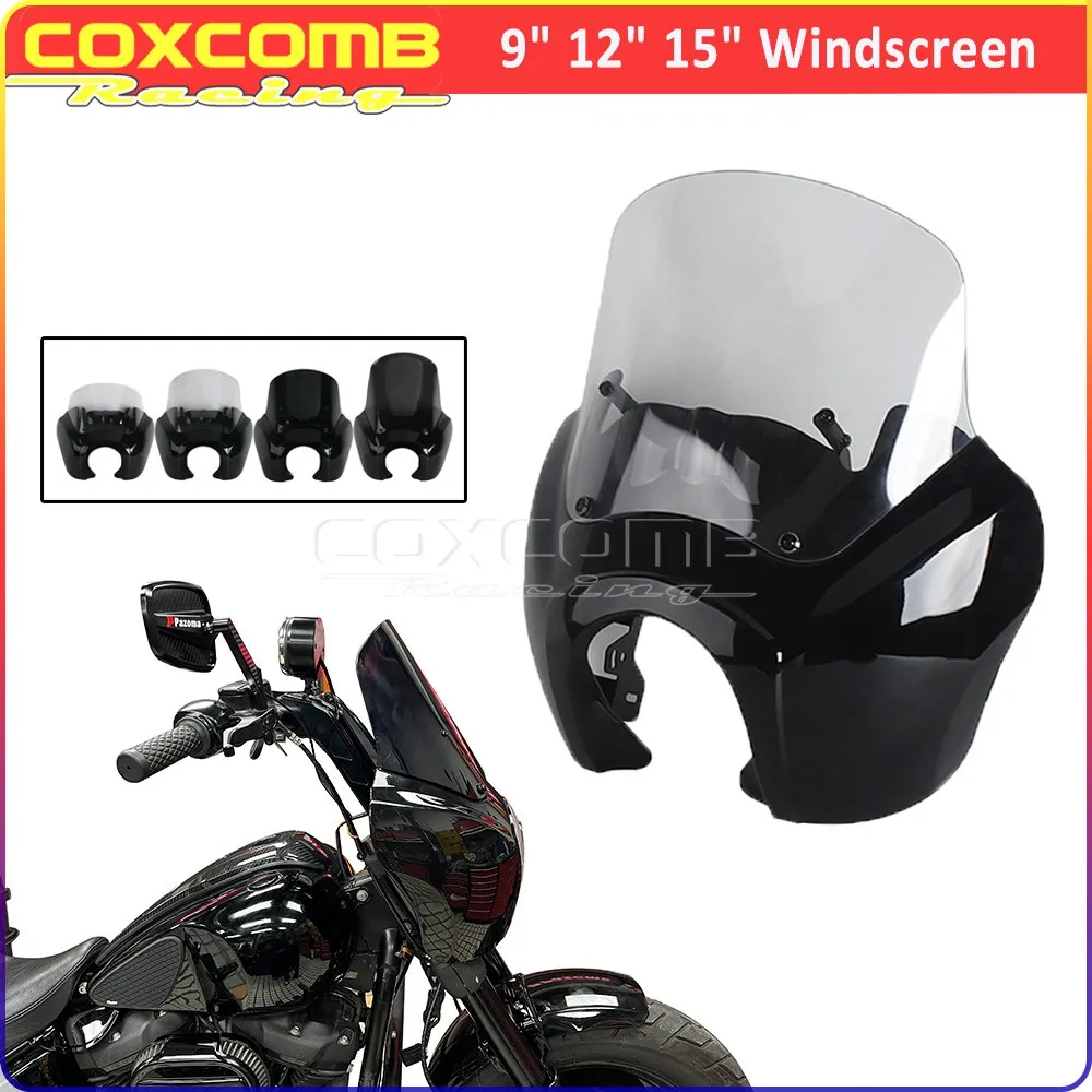 9inch 12inch 15inch Wind Screen Deflector Cowl Motorcycle Thug Style Headlight Fairing Windshield Mask Cover For Harley Fat Bob