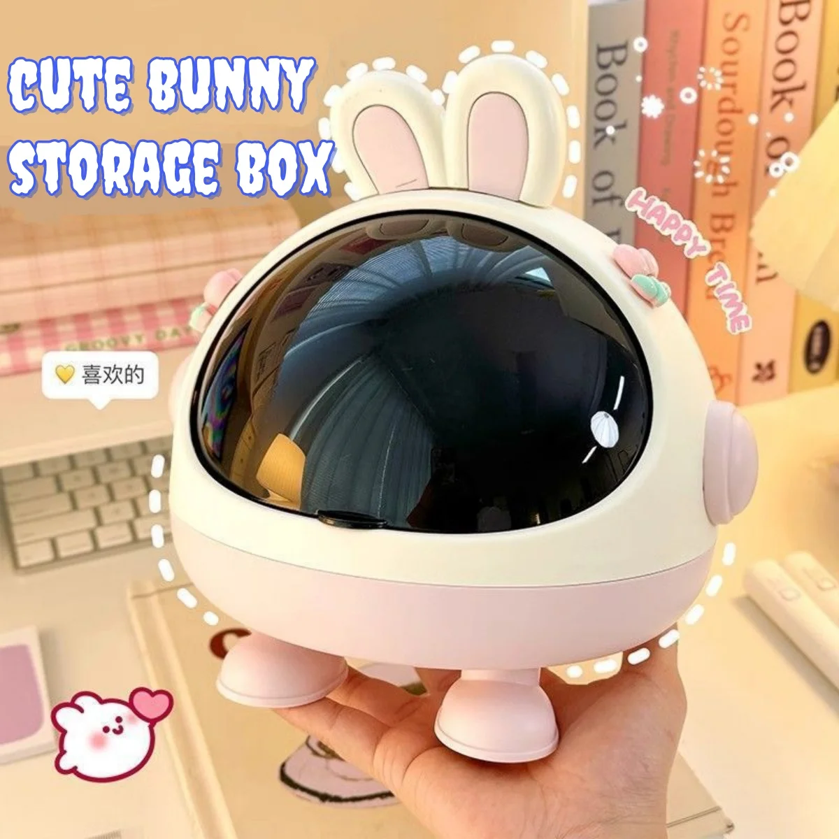 

Desktop Rabbit Storage Box Cartoon Cosmetic Organizer Box With Lid Kawaii Storage Box For Hairpin Jewelry Lipstick Skincares