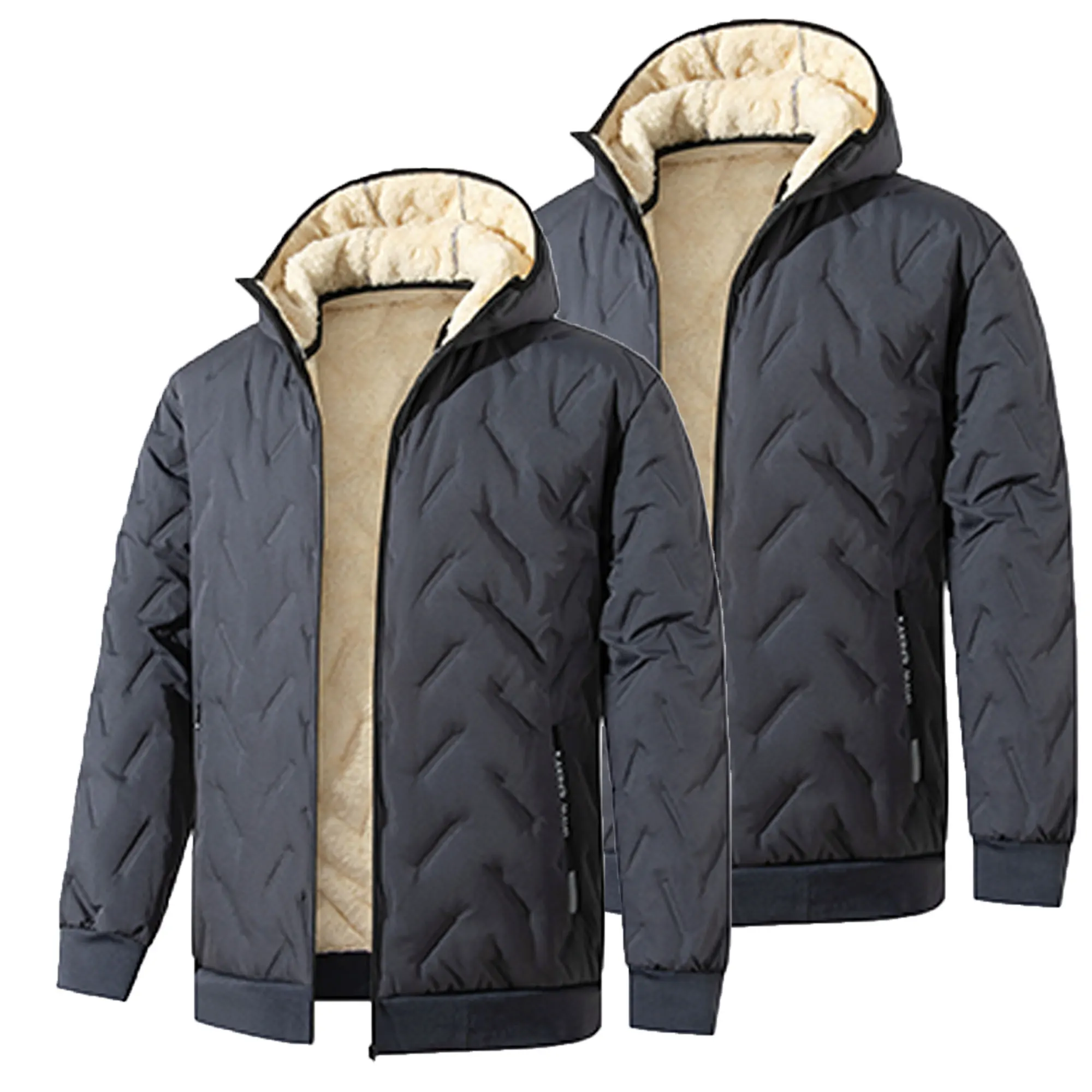 Winter Herren Fleece Baumwolljacke mit Kapuze Herren Windbreaker mit Kapuze Baumwolljacke Winterbekleidung Herren Winterjacke Arbeitskleidung – Detail 3