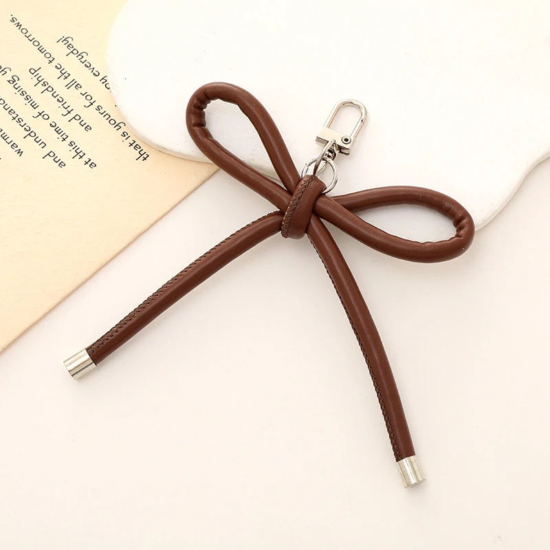 Korean Fashion Vintage Leather Bow Keychain Harajuku Charms Bag Pendant Mobile Phone Pendant Accessories Y2K Jewelry Keychain