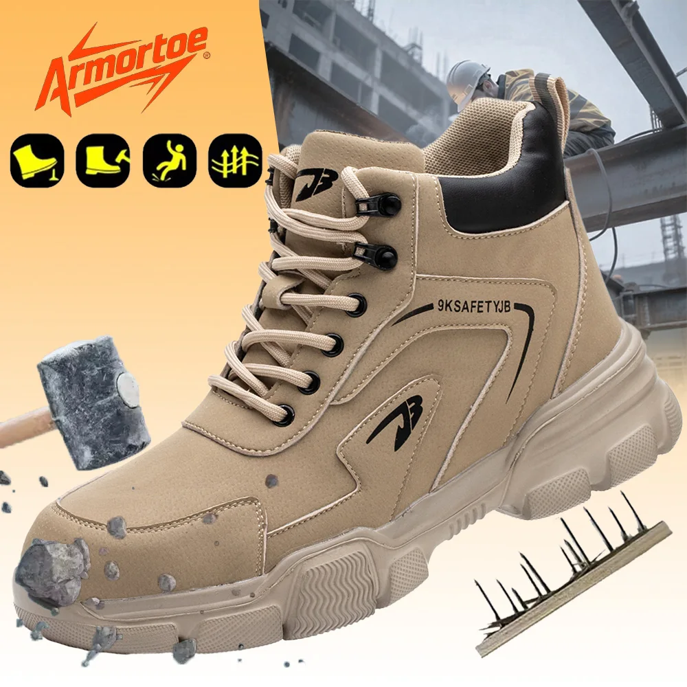 ArmorToe-zapatos de seguridad de caña alta para hombre, botas de trabajo industriales antideslizantes con punta de acero, antiimpacto, a prueba de perforaciones # Armadura2750