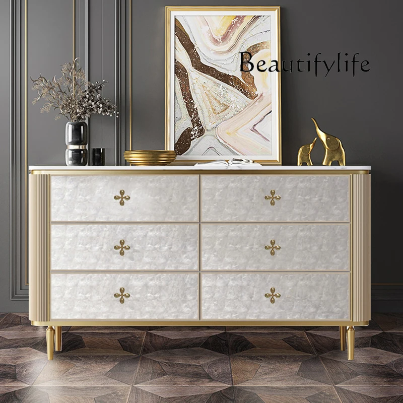 American Cream Style Shell Solid Wood Chest of Drawers Household Minimalist Storage Cabinet