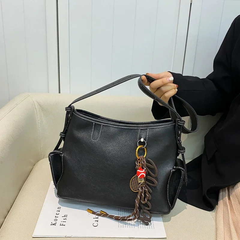 

Швейная нить, большая вместимость, однотонная, из искусственной кожи, 2022, высококачественная сумка через плечо, мягкая молния, универсальная модельерская сумка на плечо