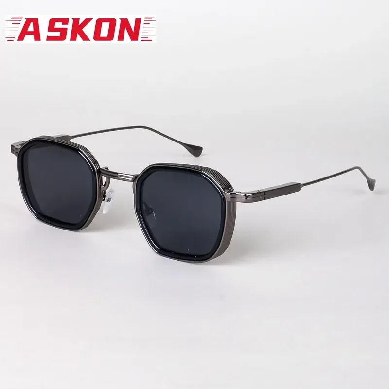 ASKON Retro New Fashion Square Polarized Sunglasses Man Cool Simple Metal Gray Trendy Glasses Men Woman UV400 Outdoor Eyeglasses