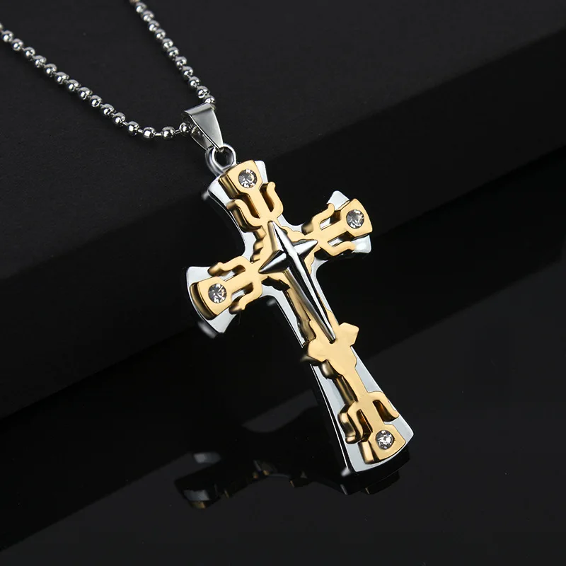 Fashion Aesthetic Stainless Steel Necklace for Men Creative Cross Pendant Punk Hip Hop Necklace Gifts for Boyfriend Jewelry