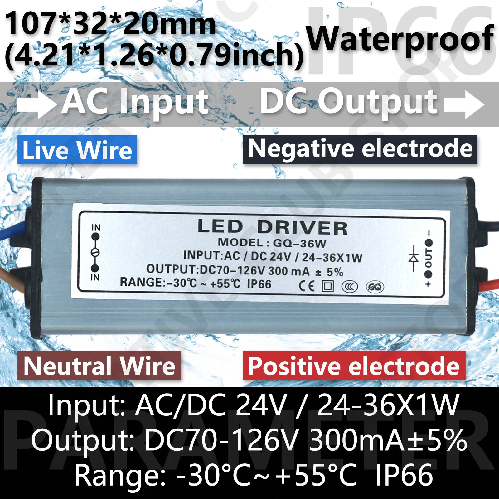 LED Driver Power Supply AC/DC 12V 24V to DC 300mA 600mA 900mA 1200mA 1500mA 3000mA IP66 Lighting Transformers Converter Light