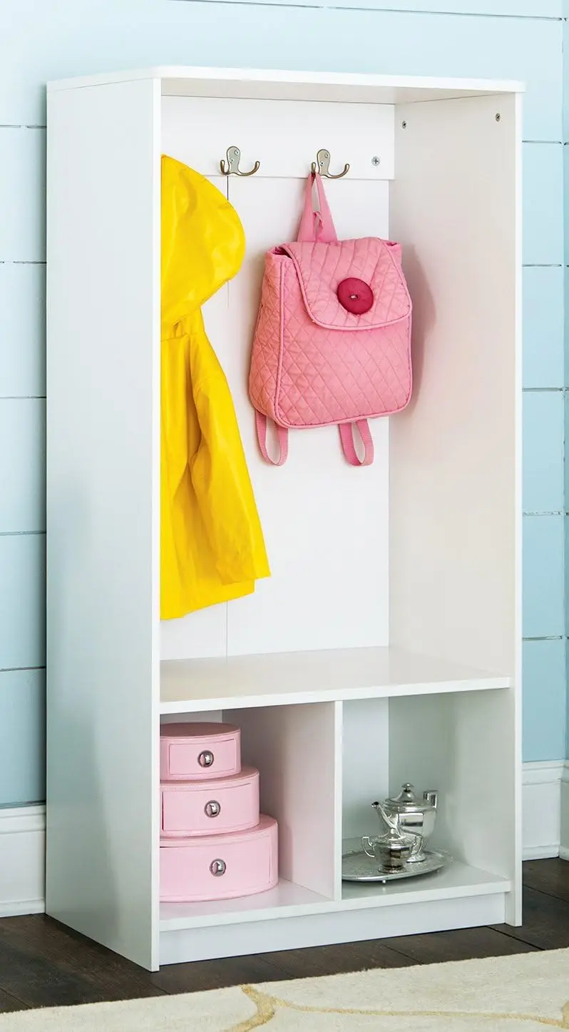 KidSpace Wood Locker, 2 Cubby Cube Compartments, Open Storage, 3 Hooks, for Coats, Backpacks