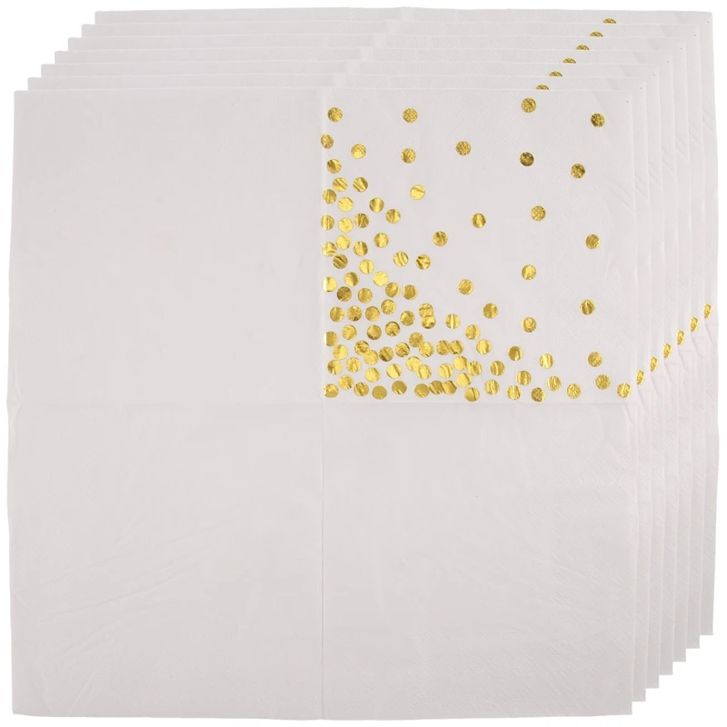 Gold Dot Cocktail Napkins (50 Pack)3-Ply Paper Napkins With Gold Foil Polka Dots Perfect For Birthday Party, Baby Shower, Bridal