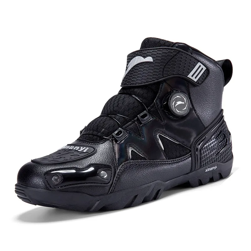 Motorcycle Riding Shoes for Men Breathable High Top Moto Boots Dial Closure Ankle Strap Anti Slip Sole for Touring Commuting