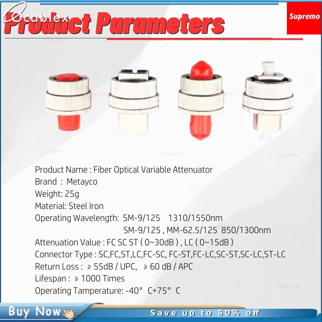 5 pz/lotto FC SC ST LC SMA attenuatore a fibra ottica Simplex monomodale attenuatore regolabile gamma 0-30dB accoppiatore variabile