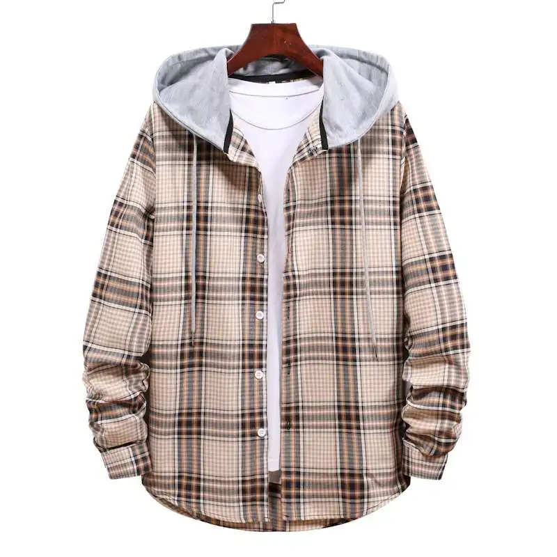 

Men's Plaid irt Spring Hooded Jaet Long Sve Cotton Blend Comfortable Fit Casual Faionable Office Ready
