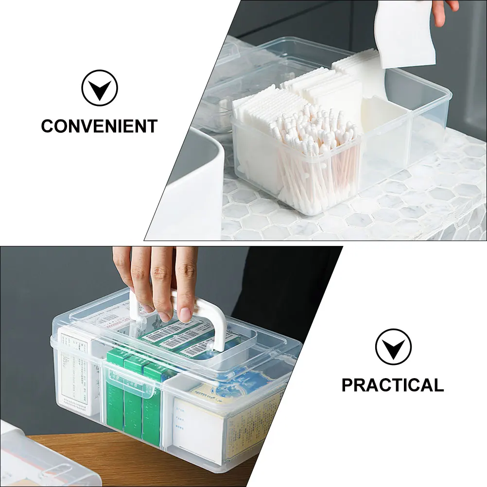 

2 Pcs Family Aid Box Large Capacity Medicine Chest Portable Storage Container Household Items Travel Sports