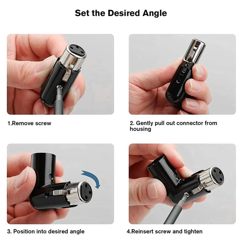 AB43-2Pcs 3Pin XLR Winkel Adapter Einstellbare Stecker Auf Buchse XLR 90 Grad Adapter 3-Pin Vernickelung Stecker für Audio