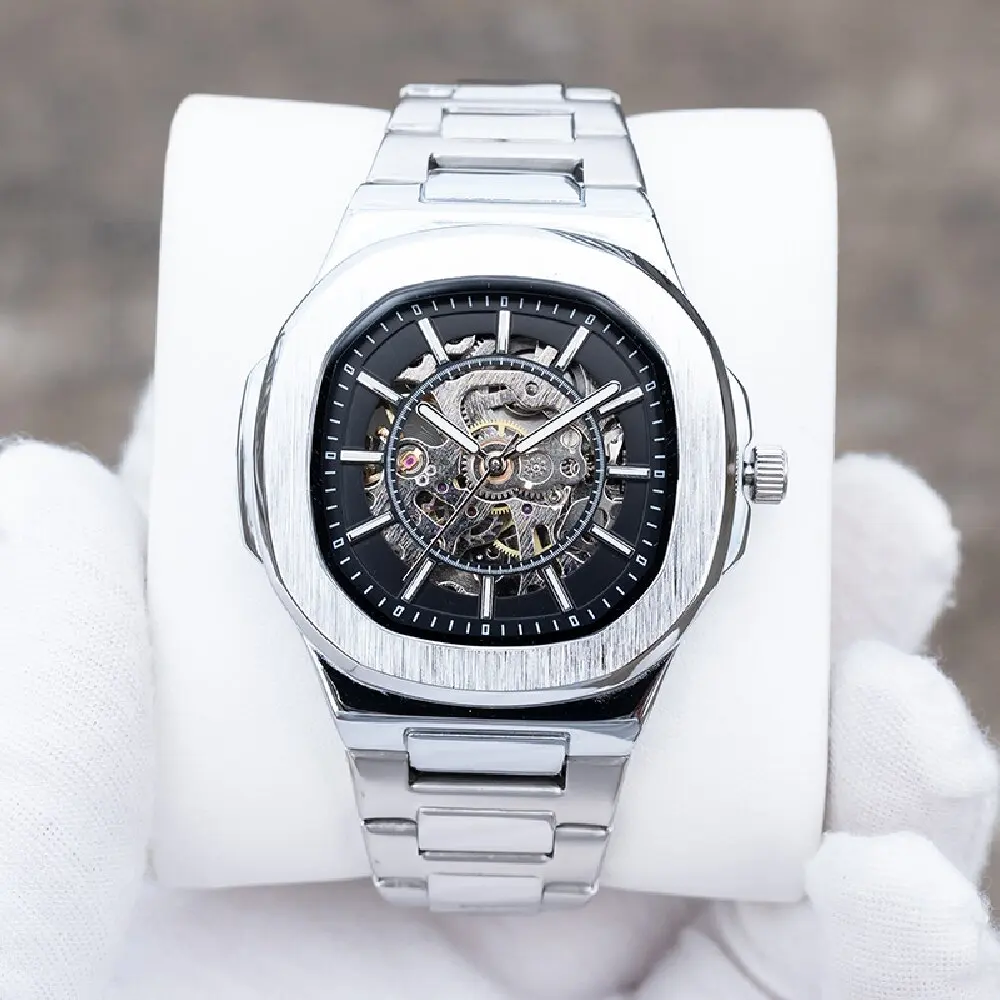 Men's Luxury Bracelet Watch Square Skeleton Dial Automatic Mechanical Watches Fashion Business Watches For Men