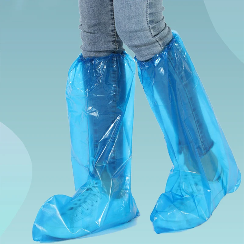 10Pairs Durable Waterproof Disposable Rain Shoe Covers High-Top Boot Waterproof and Pollution Prevention Anti-Slip PE Material